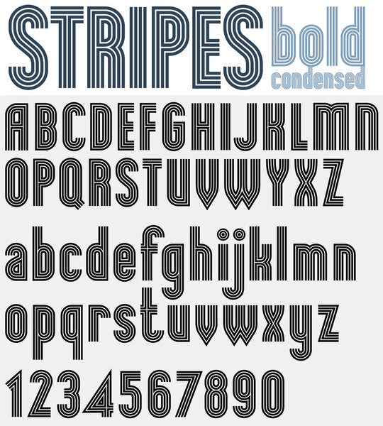 Ретро полосатый черный шрифт и цифры, жирные буквы плаката
.