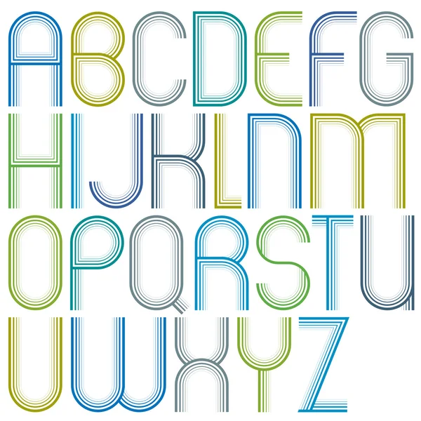 Rounded big jolly cartoon uppercase letters, striped light color — Stock Vector