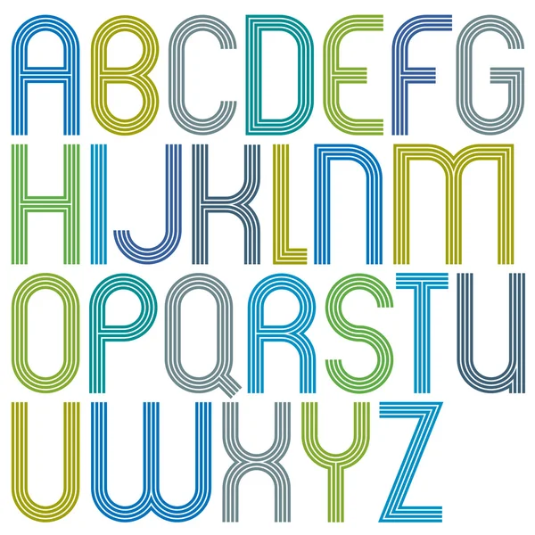 Круглые большие параллельные мультяшные прописные буквы, полосатые ли — стоковый вектор