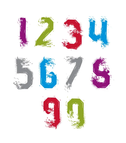Handwritten contemporary vector digit set, doddle hand-painted s — Stock Vector