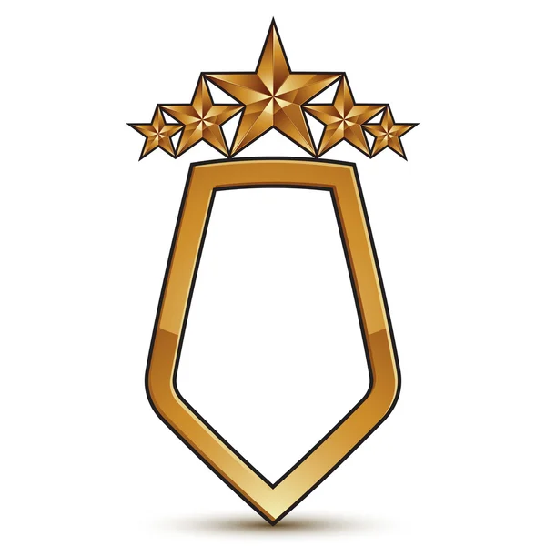 Heraldic 3d glossy icon with copy space, five pentagonal golden — Stock Vector