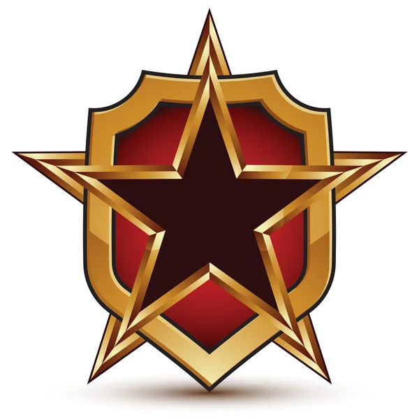 3D-vector klassieke koninklijk symbool, geavanceerde gouden sterren embleem — Stockvector