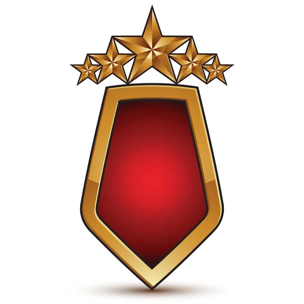 Heraldic 3d glossy icon with red filling, five pentagonal golden — Stock Vector