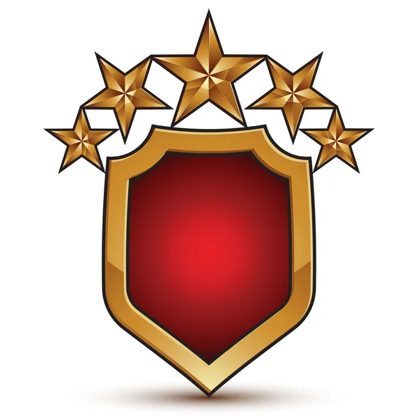 Vetor gráfico emblema escudo vermelho com cinco estrelas douradas, farelo 3d —  Vetores de Stock