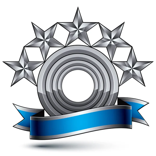 Hochwertiges Vektor-Emblem mit 5 silber glänzenden Sternen und blau — Stockvektor