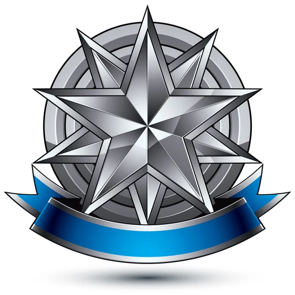 Sokszögű silver star-dimenziós heraldikai vektor-sablonnal — Stock Vector