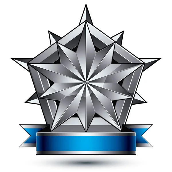 Wyrafinowane wektor Godło z srebrny błyszczący gwiazda i niebieski wav — Wektor stockowy