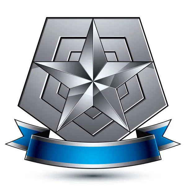 Sofisticato emblema vettoriale con stella lucida argento e wav blu — Vettoriale Stock
