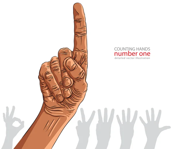 Zahlen Handzeichen gesetzt, Nummer eins, afrikanische Volkszugehörigkeit, detailliert — Stockvektor
