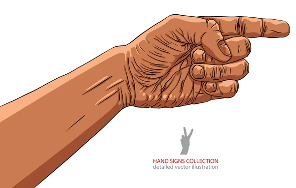 Dedo apontando mão, etnia africana, detalhado vetor illustr — Vetor de Stock