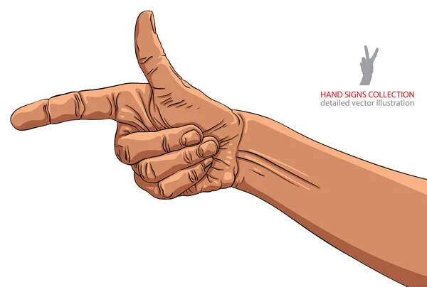 Finger pointing hand, African ethnicity, detailed vector illustr — Stock Vector