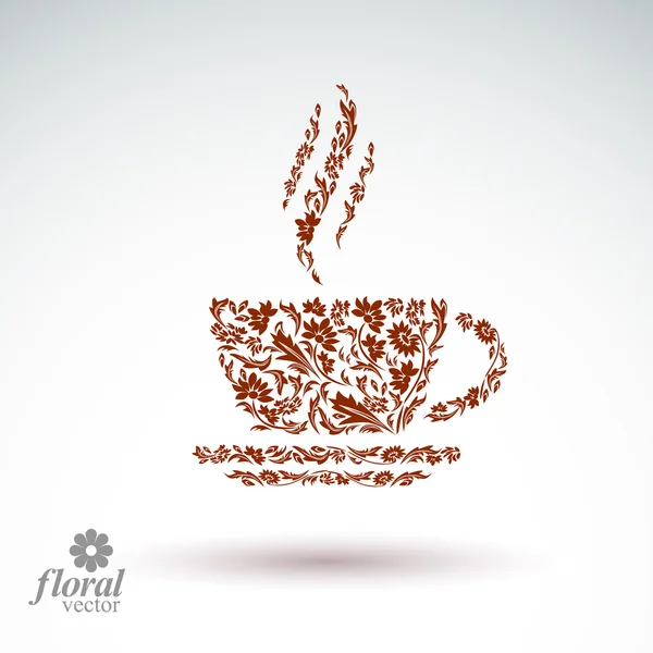 Tasse à motifs floraux de café à la vapeur aromatique. Rendez-vous — Image vectorielle