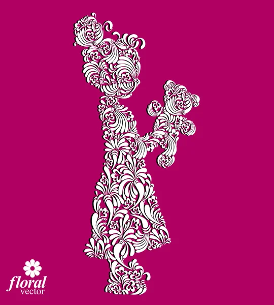 Oyuncak ayı tutan bir küçük kız sanat Illustration. Şirin teena