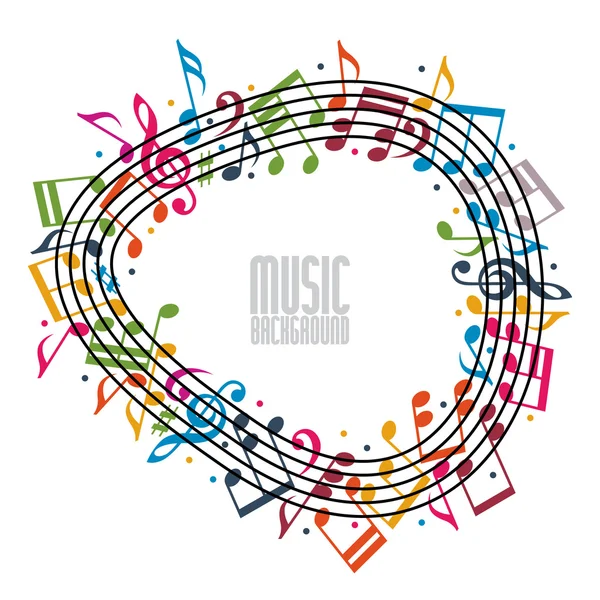 Colorful music background with clef and notes and copy space in — Stock Vector