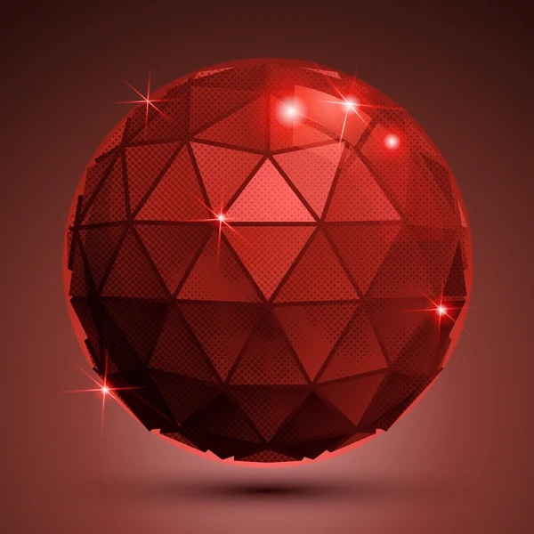 Bright pixilated dimensional sphere with flash, red sparkling 3d — Stock Vector