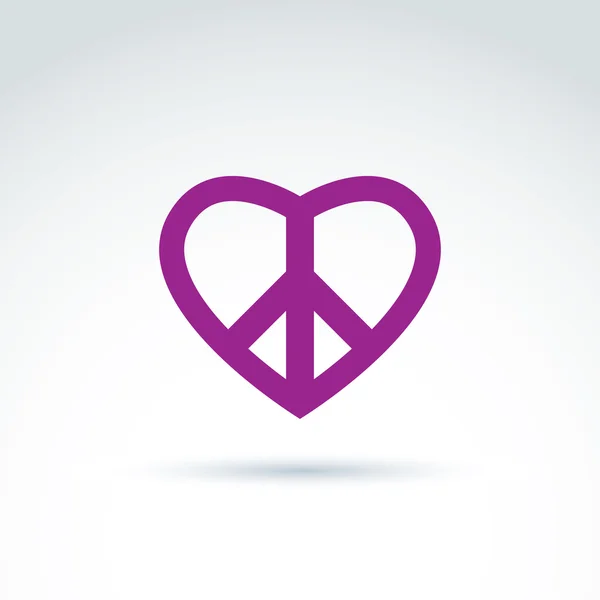 Antiwar en liefde vector iconen, liefdevol hart vorm teken met peac — Stockvector