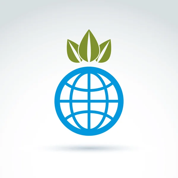 Globe with crown of leaves growing icon, ecological environment — Stock Vector