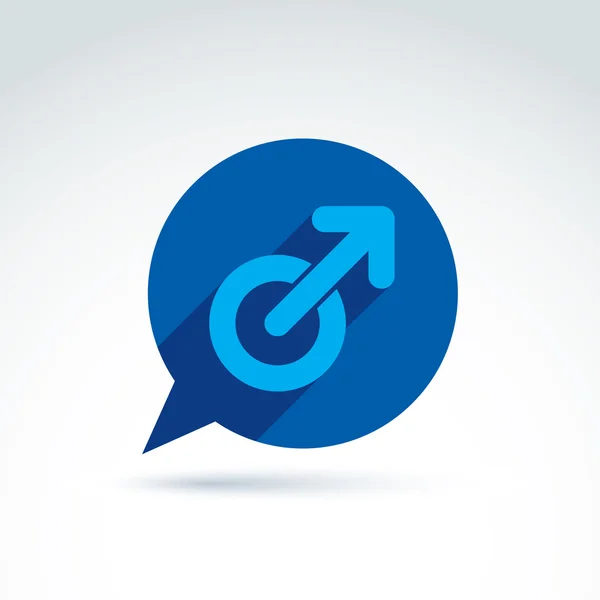 Bolha de fala com um sinal masculino azul, símbolo de género masculino. Clube gay — Vetor de Stock