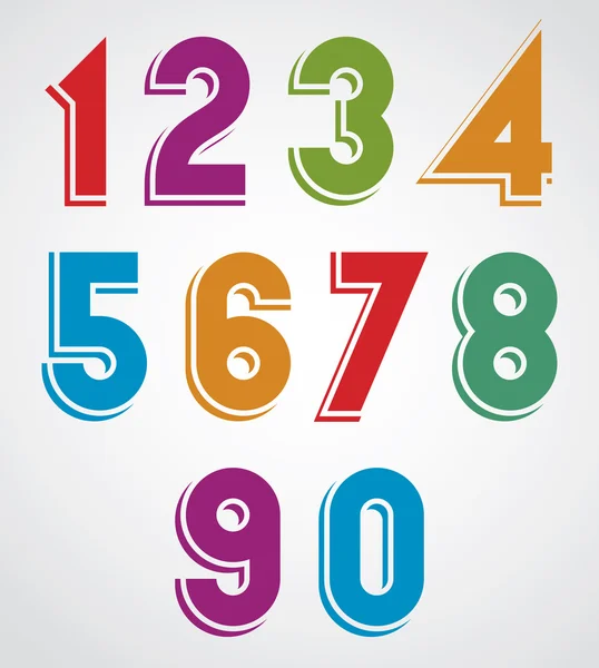 Colorful cartoon rounded numbers with white outline. — Stock Vector