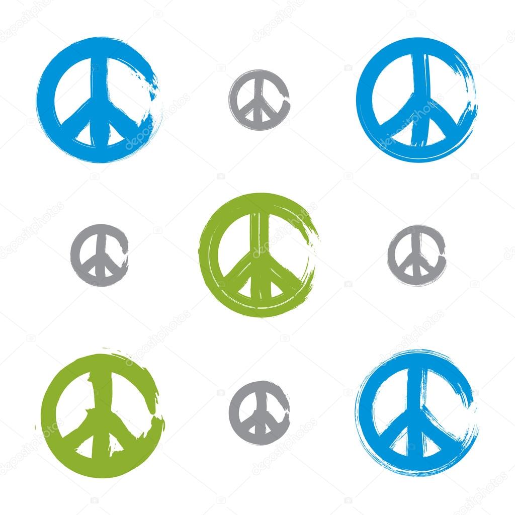 Set of hand drawn simple colorful vector peace icons, collection