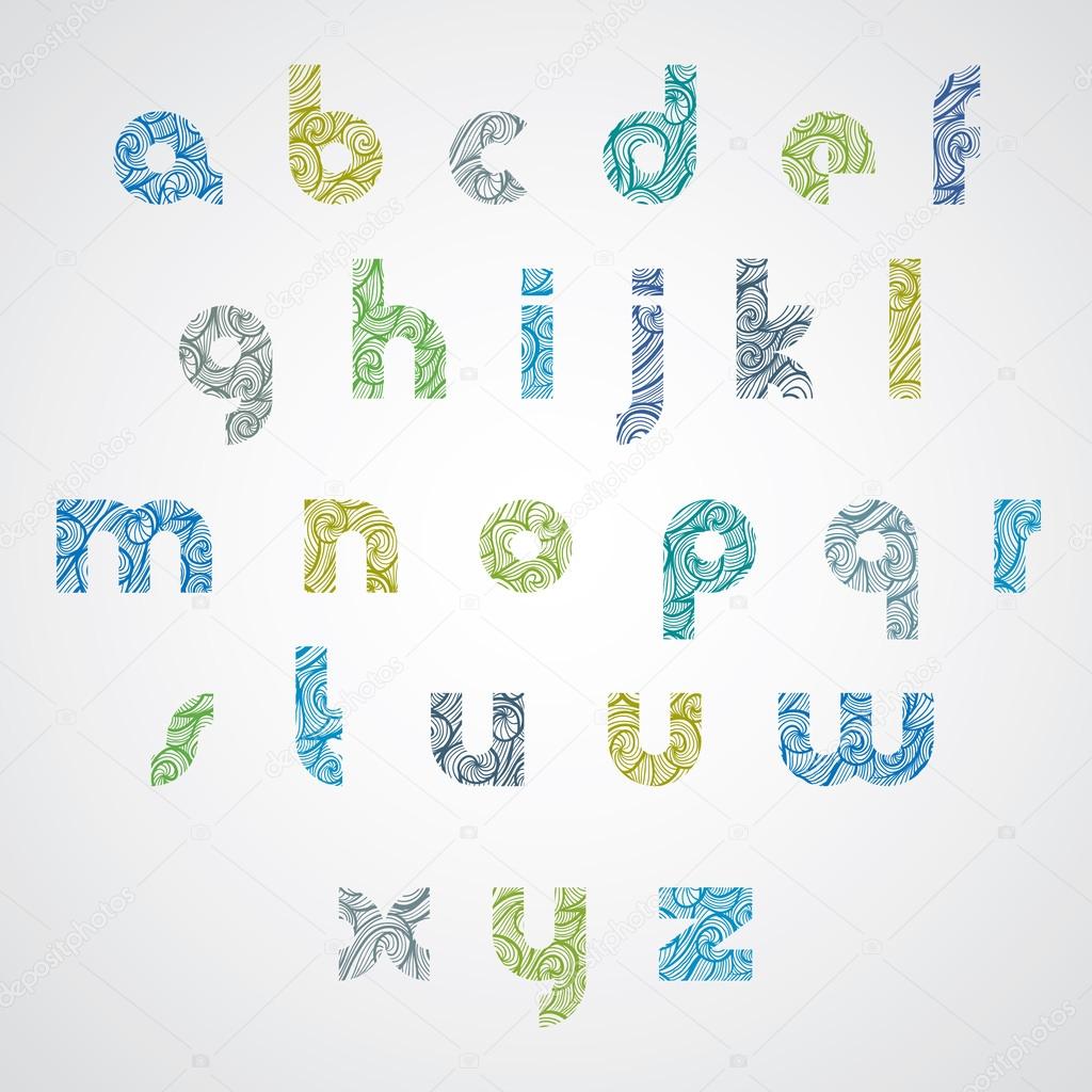 Pattern wavy colorful fashionable font, lower case letters.