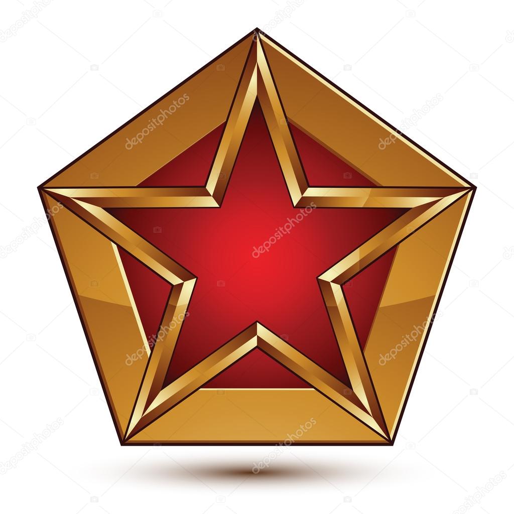 Glamorous vector template with pentagonal red star with golden b