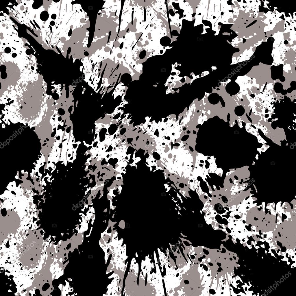 Black and white vector ink splash seamless pattern, monochrome d