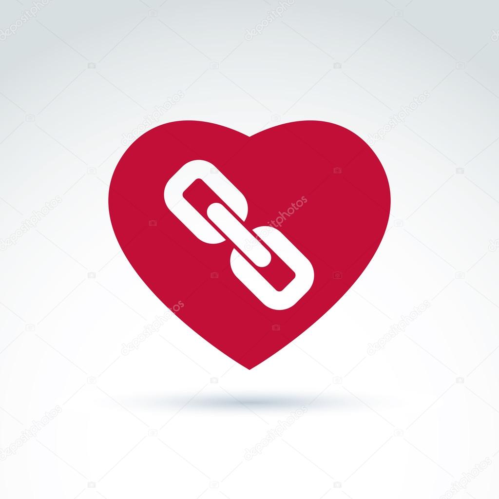 Vector red heart with link symbol, love relationship idea. Marri