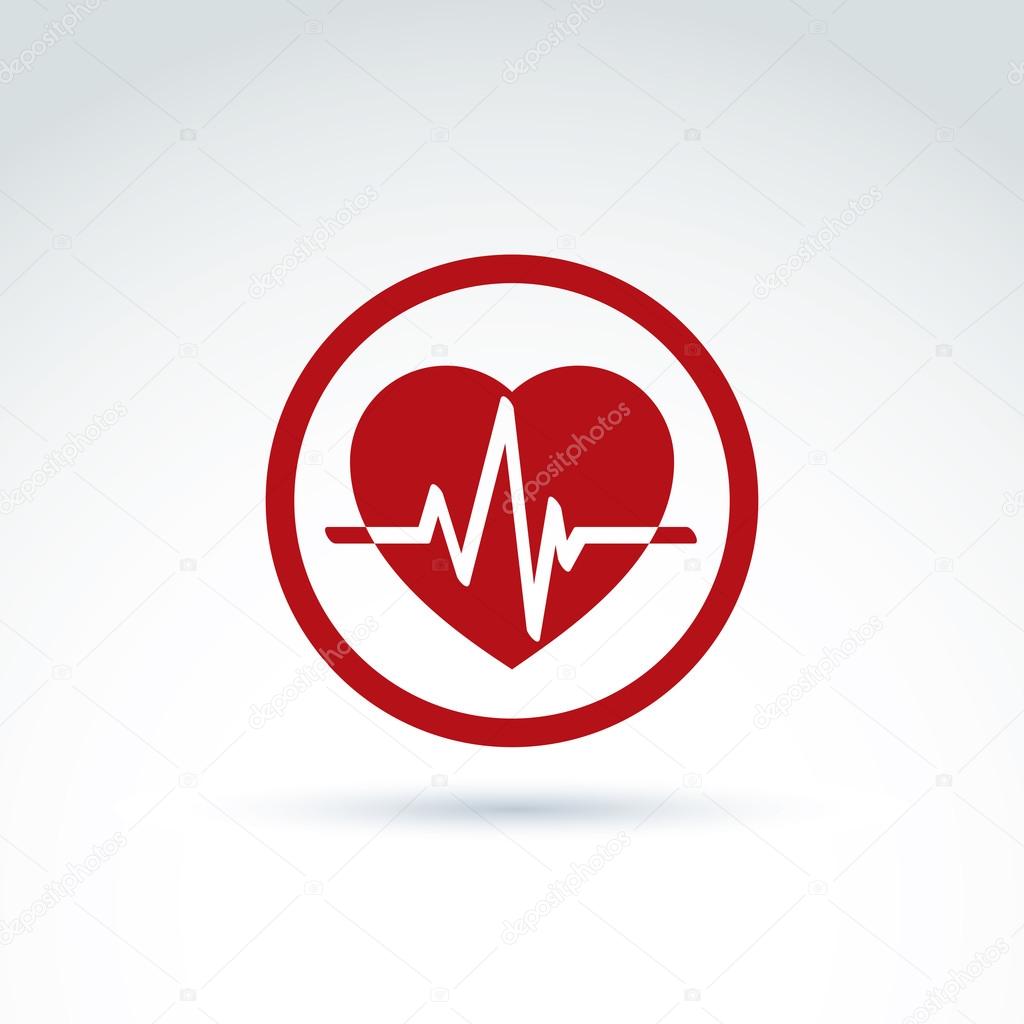 Vector illustration of a red heart symbol with an ecg placed in 