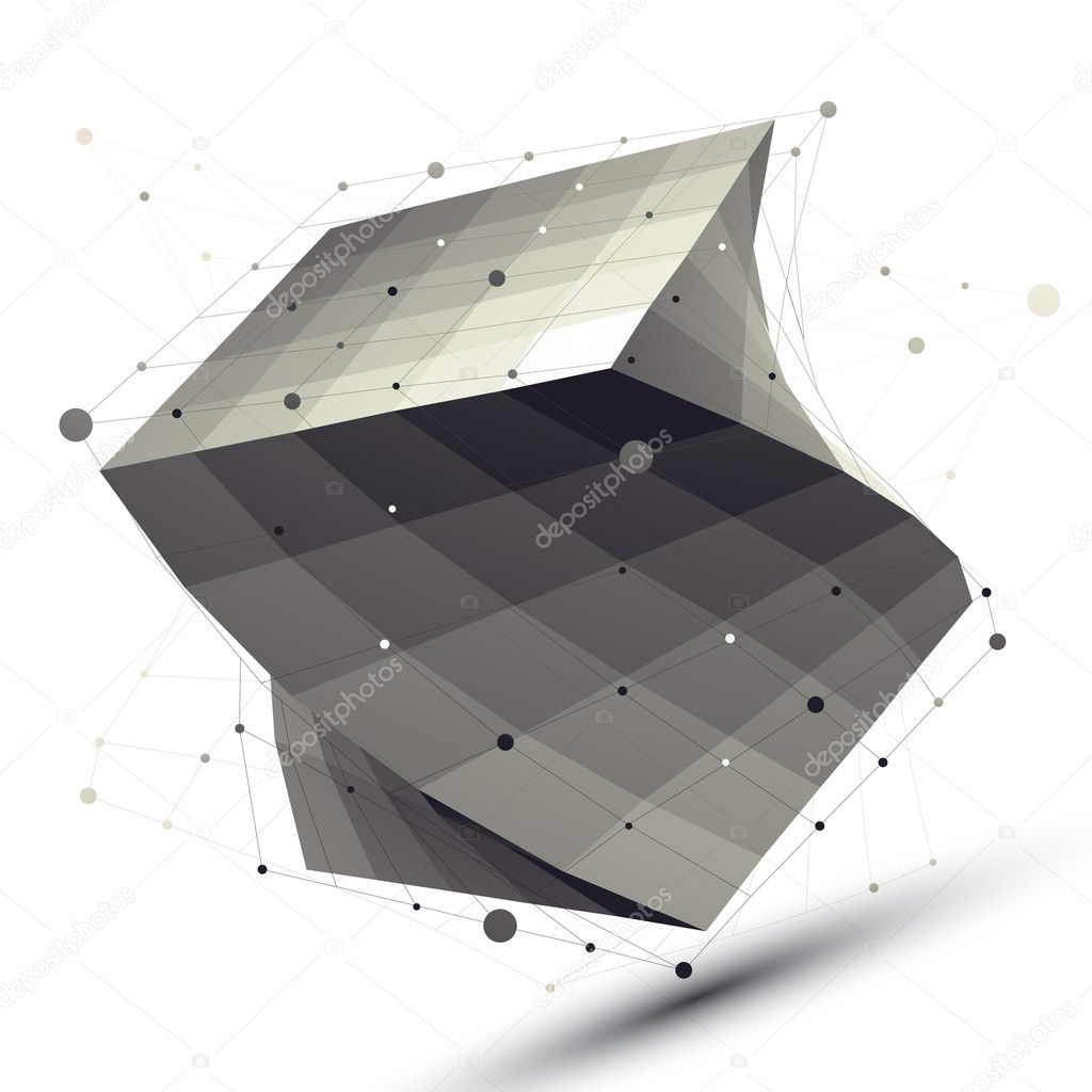 Abstract deformed vector squared object with lines mesh isolated