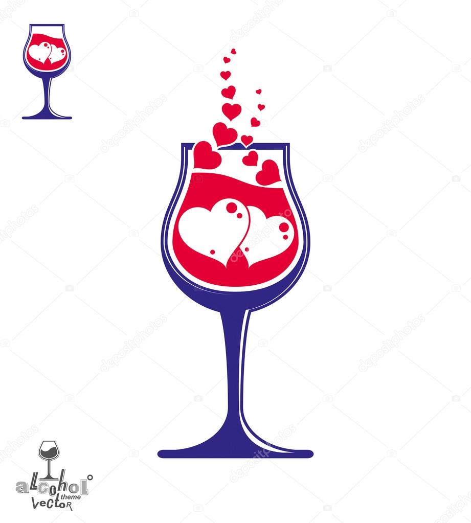 Valentines day theme vector illustration. Glass of wine with
