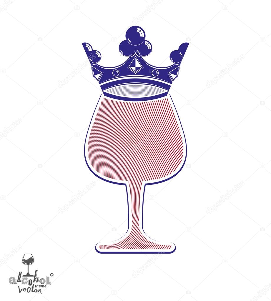 Sophisticated luxury wineglass with king crown, graphic artistic