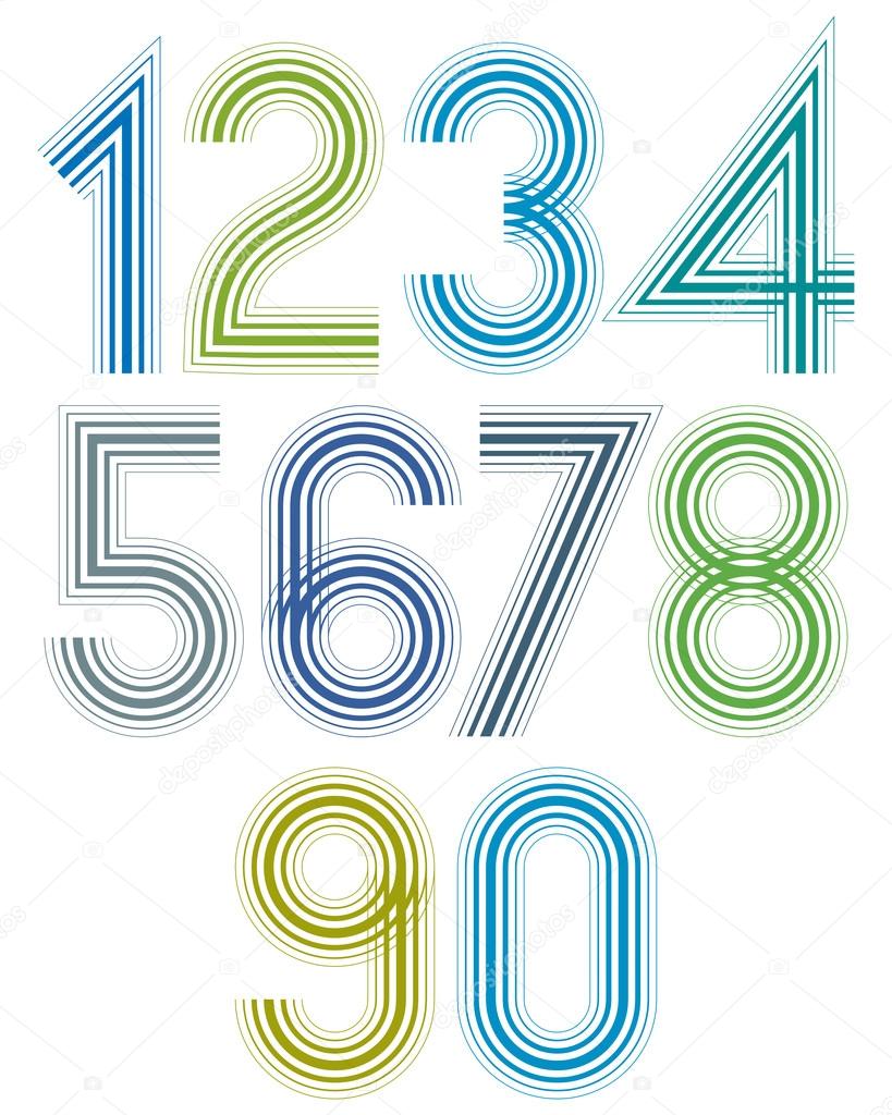 Bright cartoon striped numbers with rounded corners.