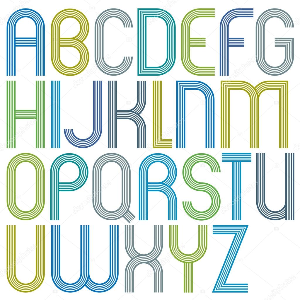 Rounded big jolly cartoon uppercase letters, striped light color