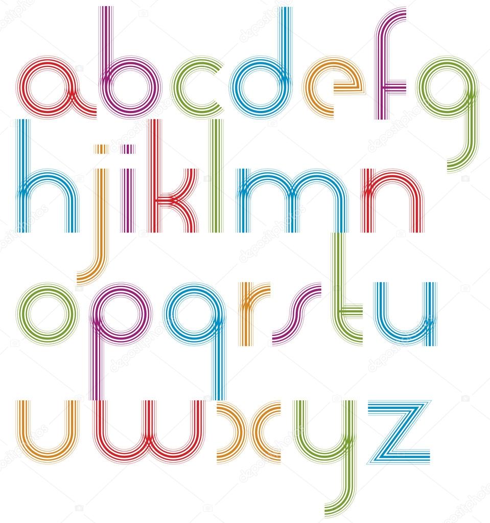 Rounded light jolly parallel cartoon lowercase letters, striped 