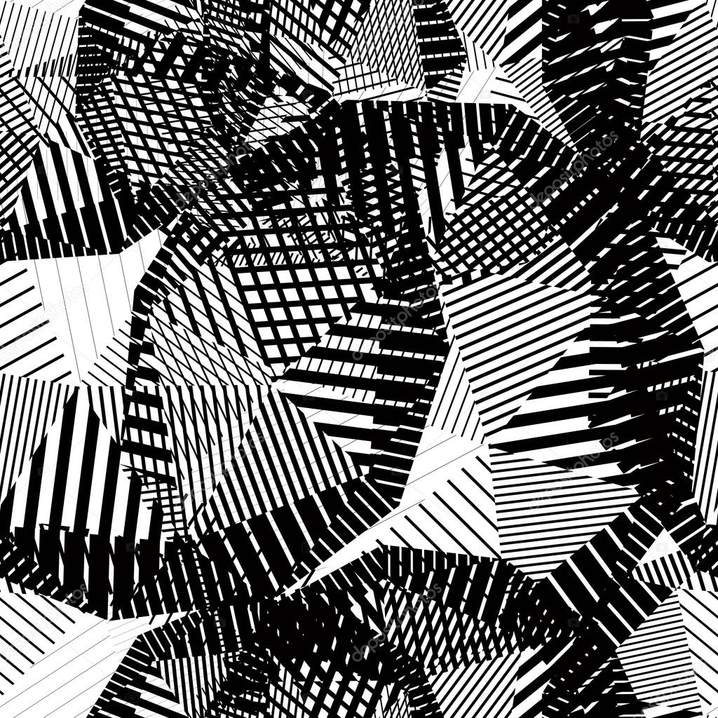 Black and white textured endless pattern, contrast continuous gr