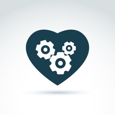 Dişliler ve kalp sistemi Tema simgesi, m kalbinde bir şekil içinde çarkları