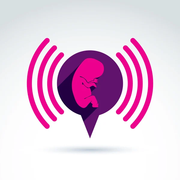 Illustration of a baby embryo and a podcast symbol. Chat on a pr — Stock Vector