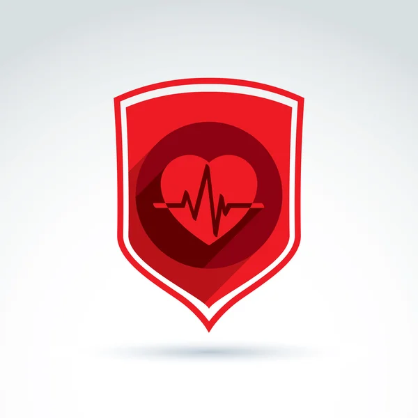 Cardiología protección cardiograma del corazón icono, cardio, vector conc — Vector de stock