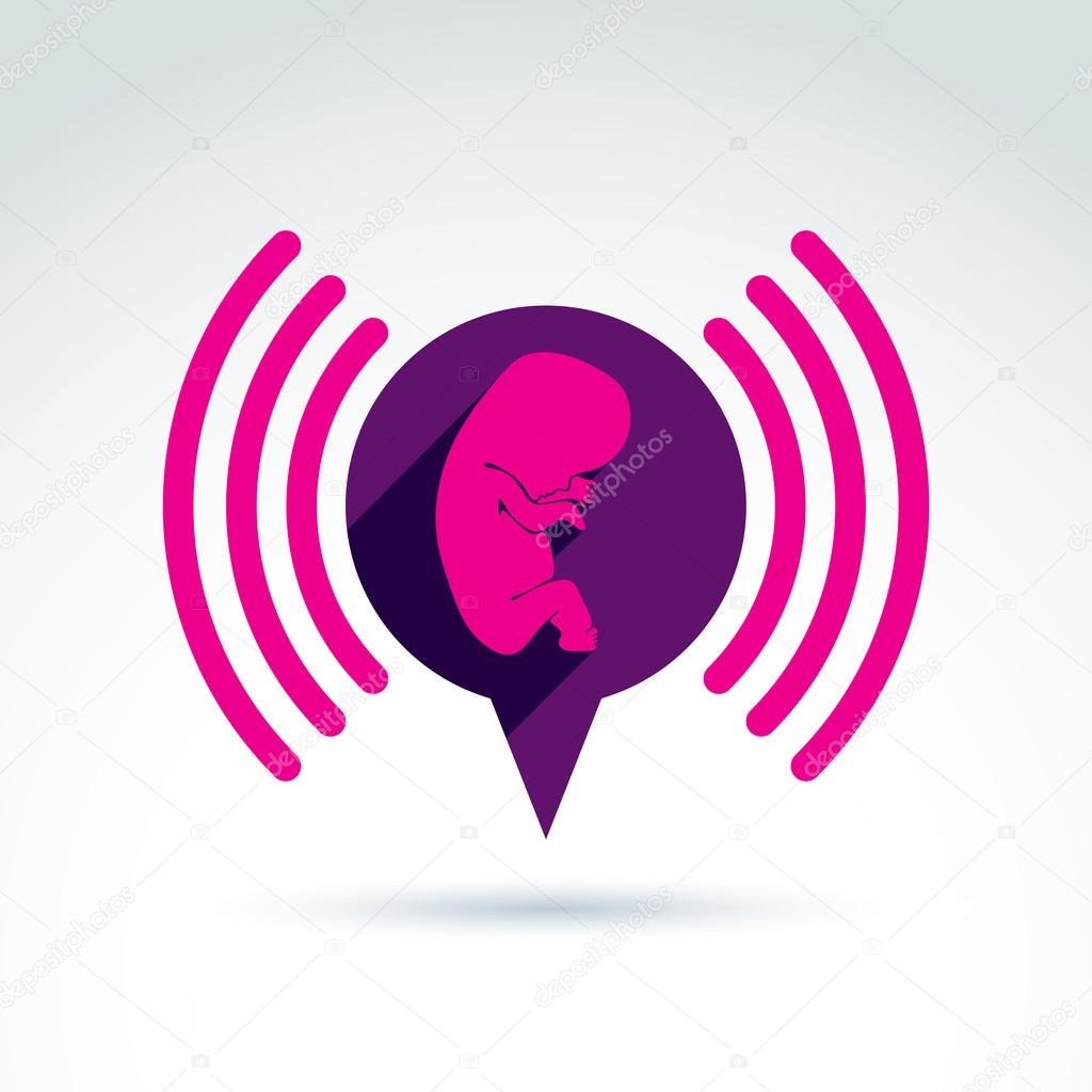 Illustration of a baby embryo and a podcast symbol. Chat on a pr