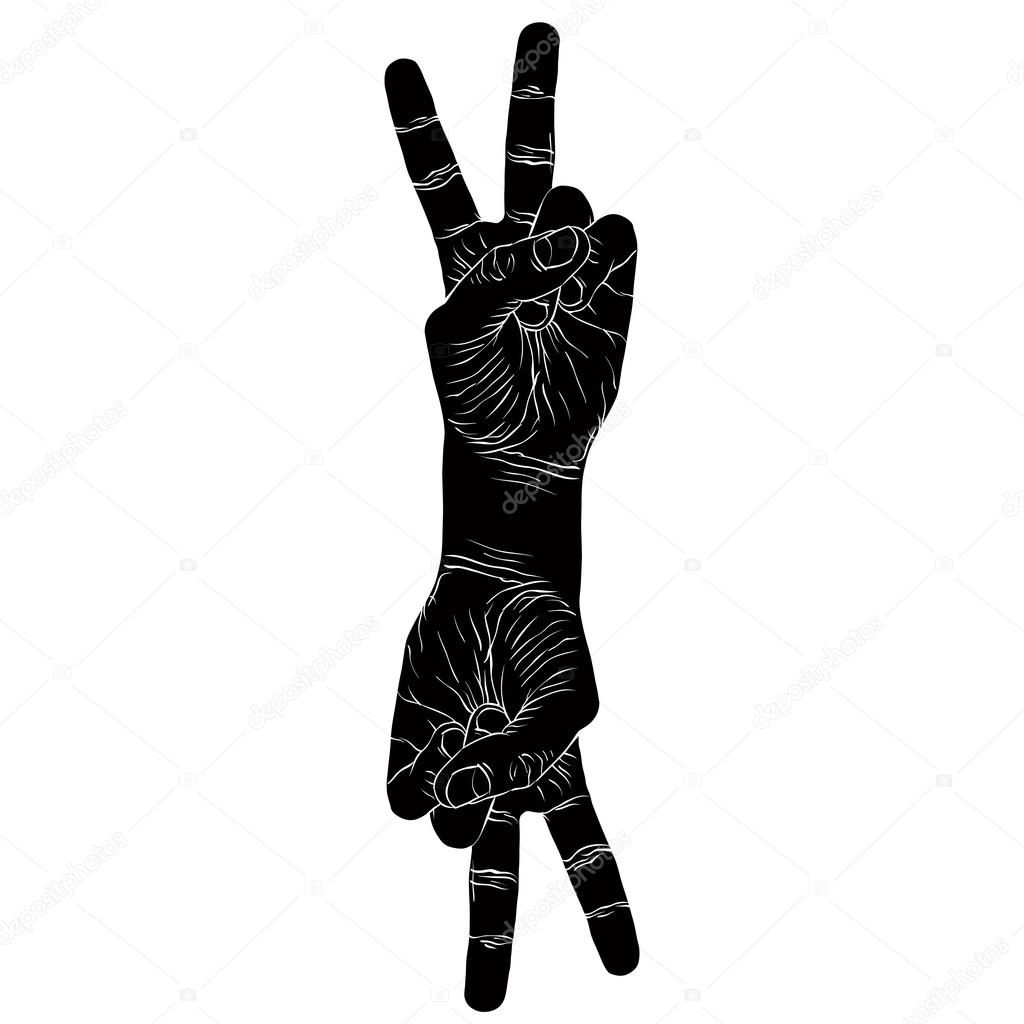 Victory Hand Sign With Two Hands Detailed Black And White Vecto Stock Vector Royalty Free Vector Image By C Ostapius 58970141
