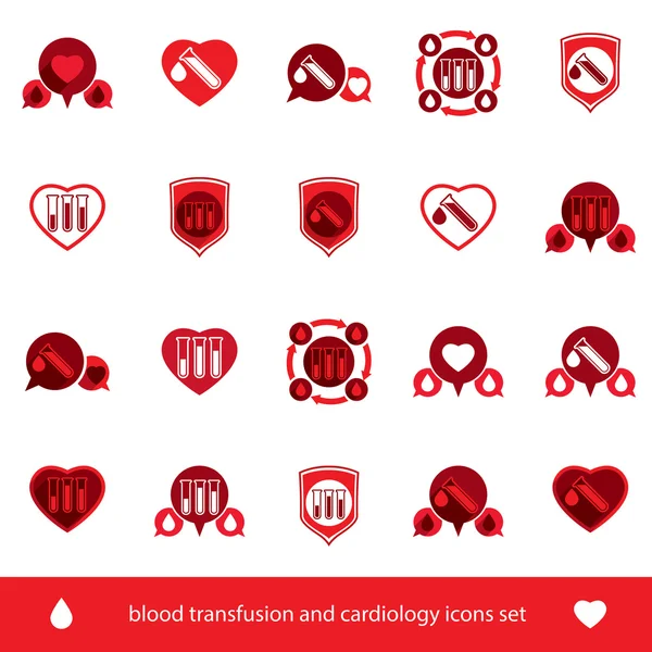 Iconos de cardiología y transfusión sanguínea — Vector de stock