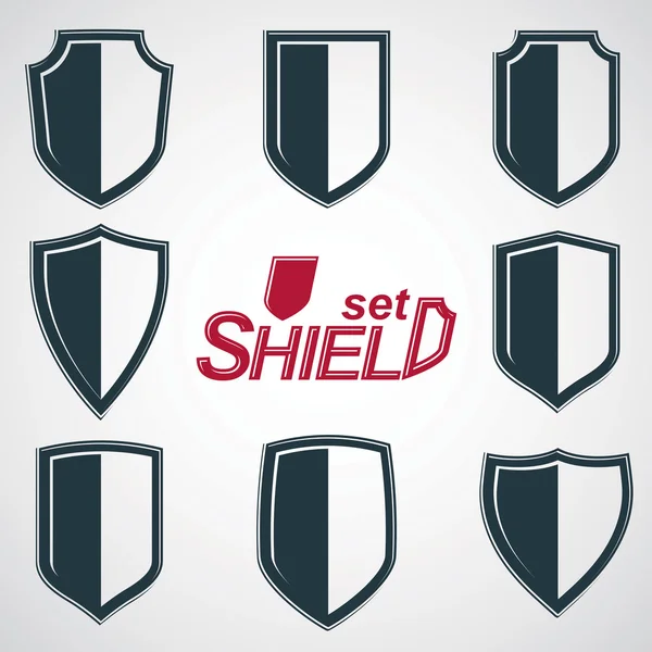 Grayscale defense shields, — Stock Vector