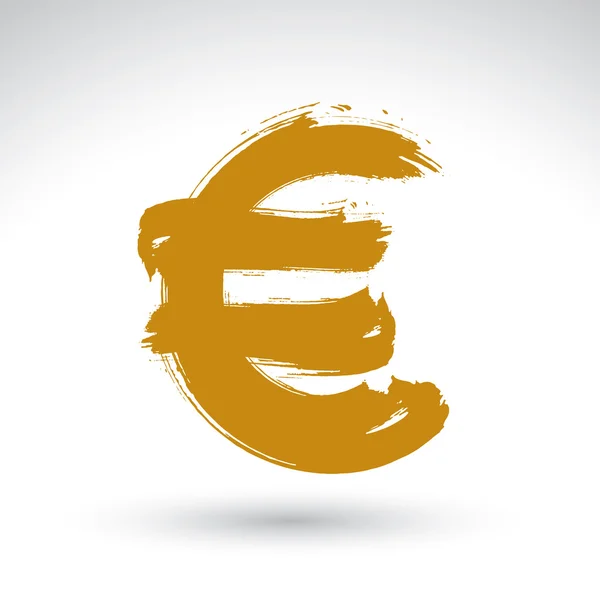 Hand-painted yellow Euro icon — Stock Vector