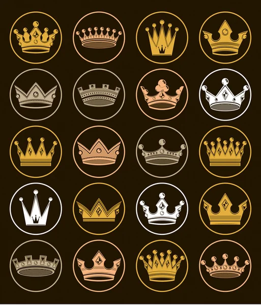 Set of golden royal crowns — Stock Vector