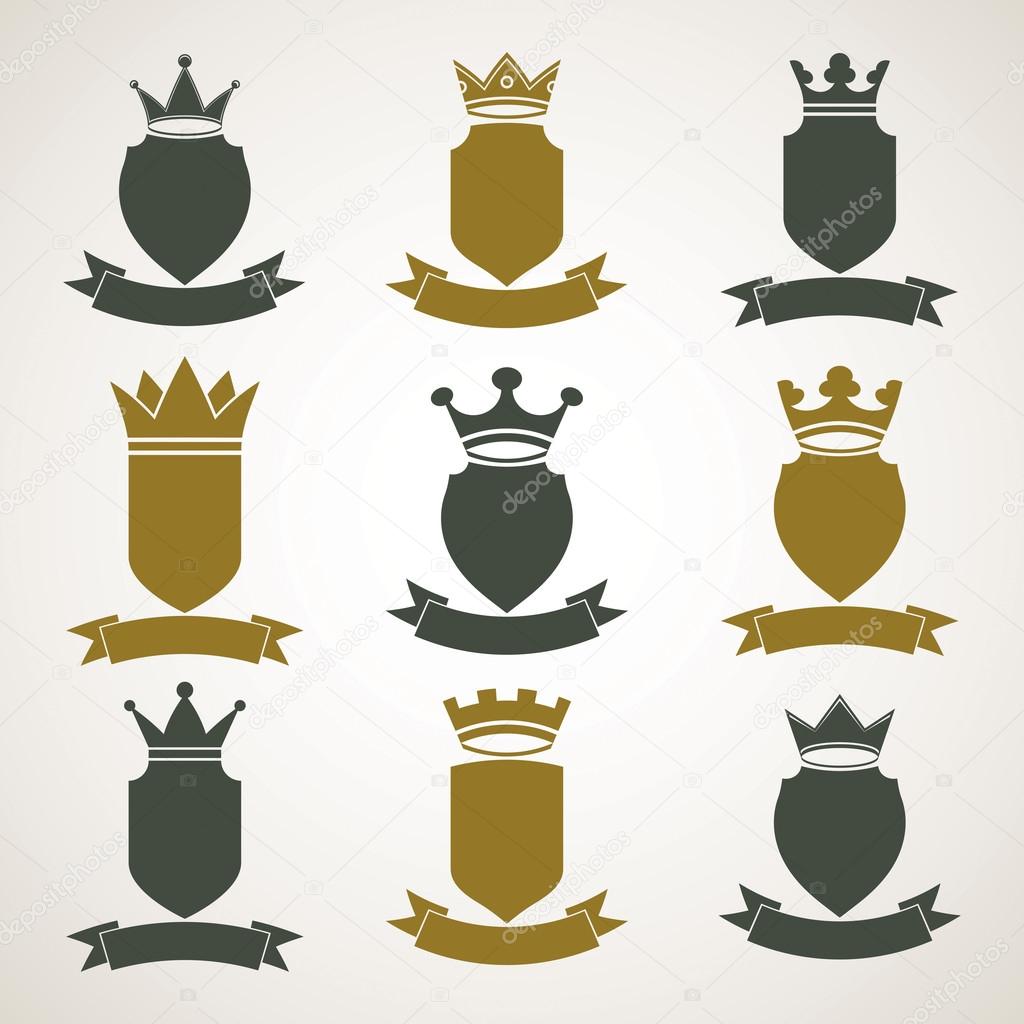 Heraldic royal blazon illustrations set