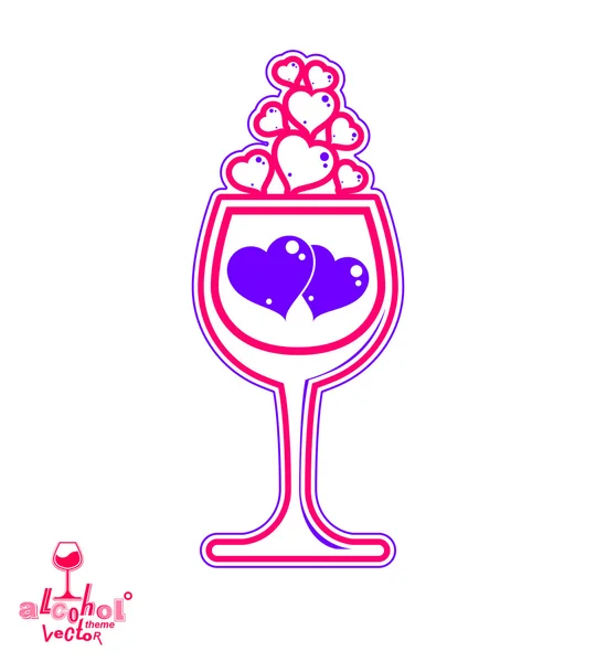 Verre à vin avec deux cœurs violets amoureux — Image vectorielle