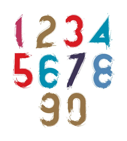 Números caligráficos dibujados con pincel — Vector de stock