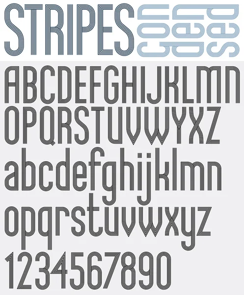 Strepen retro stijl grafische lettertype. — Stockvector