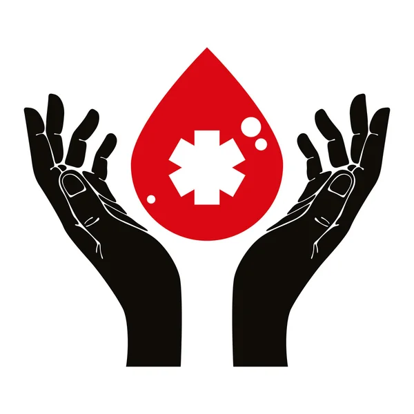 Hand mit Blut-Tropfen-Symbol — Stockvektor